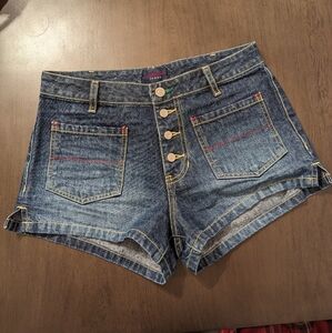 Vintage 90s Tommy Hilfiger jean shorts high waist button fly size 7 waist 30